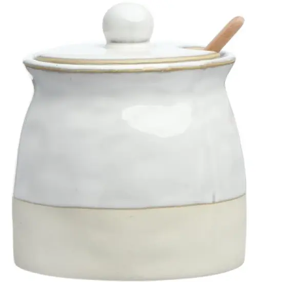 Storied Home Stoneware Sugar Pot with Lid and Wood Spoon image {7}