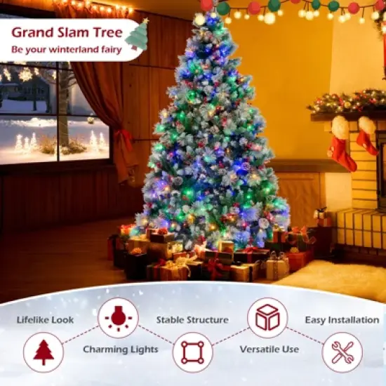 Costway 7 FT Pre-Lit Artificial Christmas Tree Hinged with Pine Needles 400 LED Lights image {7}