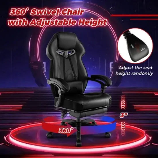 Costway Adjustable E-Sports Racing Style Chair with Padded Headrest, Lumbar Support Blue/Black/Grey/Red image {4}