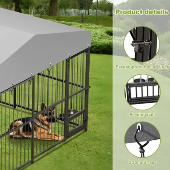 4X4x6FT Large Outdoor Dog Kennel, Heavy Duty Metal Dog Cage with Waterproof Roof, Rotating Feeding Bowl and Lock, for All Dog Breeds image {7}
