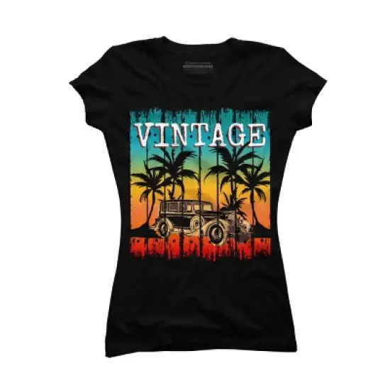 Junior's Design By Humans Vintage Classic Car At Beach By punsalan T-Shirt image {2}