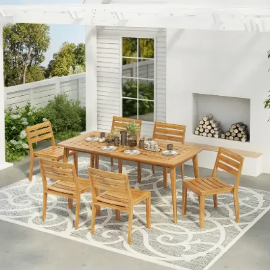Christopher Knight Home Oasis 7 Pieces Rustic Patio Acacia Wood Dining Set, Teak image {1}