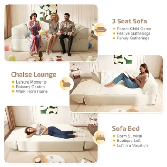 3-in-1 Convertible Sofa Bed with 2 Pillows, Sparkling Chenille 3-Seater Deep Seat Sleeper Sofa Couch, Oversized Chaise Lounge - ModernLuxe image {5}