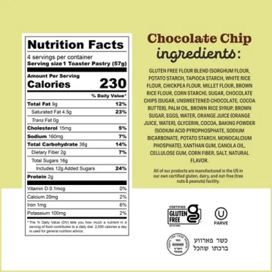 Katz Gluten Free Toaster Pastries - Chocolate Chip - 6 Pack image {2}