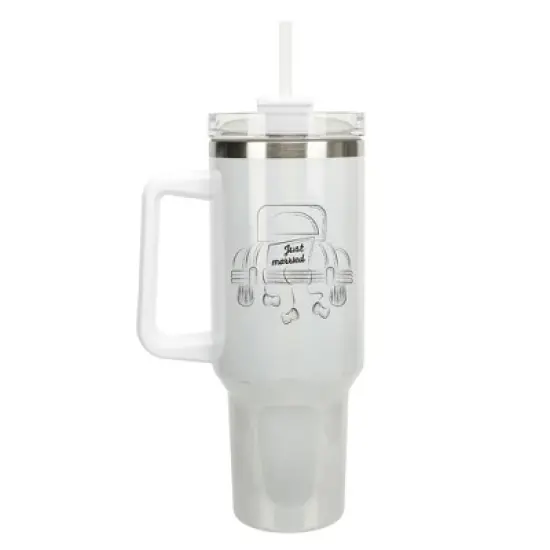 Elanze Designs Just Married Vintage Car 40 oz. Stainless Steel, Large Water Bottle Coffee Mug, Spill & Leak Resistant, Thermal Travel Tumbler with image {1}