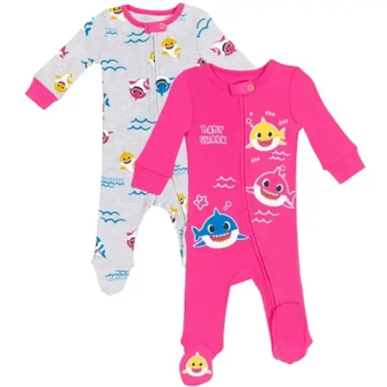 Pinkfong Baby Shark 2 Pack Zip Up Sleep N' Play Coveralls Pink / Gray  image {7}