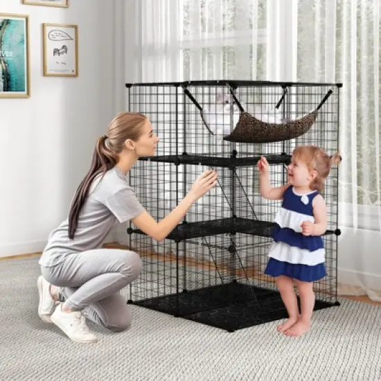 Costway 3 Tier Cat Enclosure with Comfy Hammock, 2 Ladders, 3 Doors & 1 Sky Window image {3}