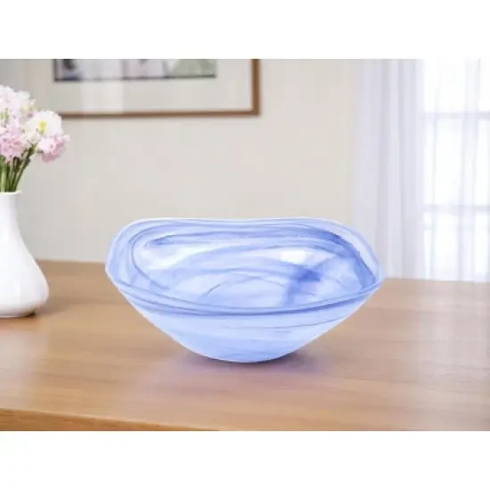 HomeRoots 10" Blue And White Alabaster Glass Square Salad Bowl image {1}