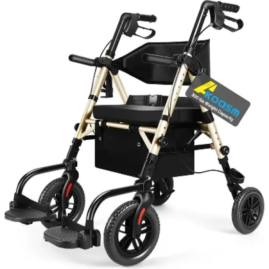 Lycvki Foldable 2 in 1 Rollator Walker with Brakes and Adjustable Seat, Handle image {9}