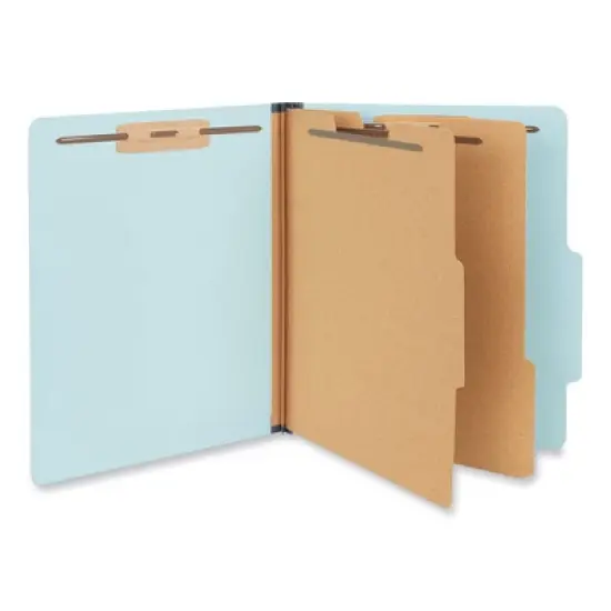 Universal Six-Section Pressboard Classification Folders, 2.5" Expansion, 2 Dividers, 6 Fasteners, Letter Size, Light Blue, 20/Box image {1}
