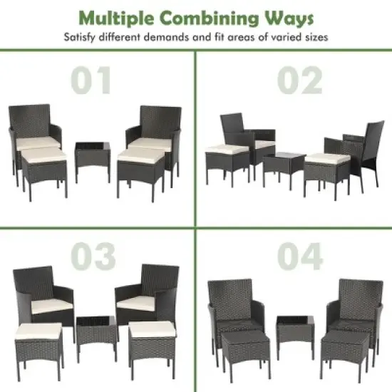 Costway 5PCS Patio Rattan Furniture Set Cushioned Sofa Ottoman Armrest Side Table Garden image {8}