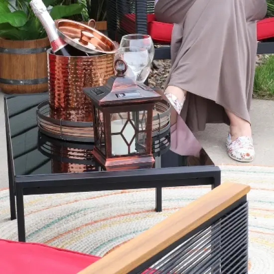 Sunnydaze Outdoor Lucien Hanging Tabletop Solar LED Rustic Farmhouse Decorative Candle Lantern - 9" image {8}