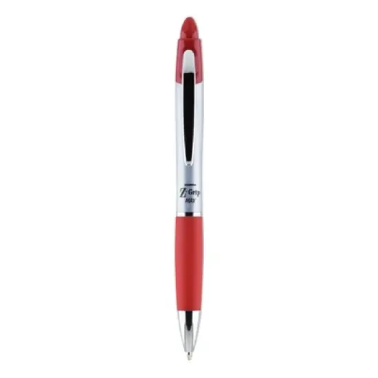 Zebra Z-Grip MAX Ballpoint Pen, Retractable, Medium 1 mm, Red Ink, Silver/Red Barrel, 12/Pack image {2}