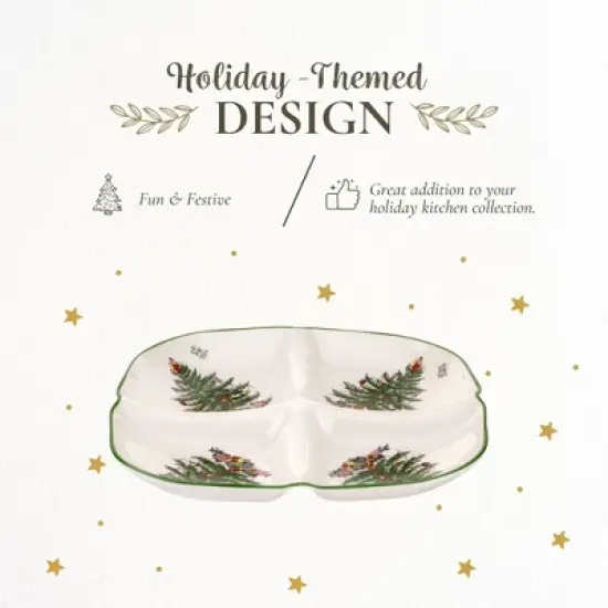 Spode Christmas Tree Sculpted 4-Section Tray - 1-Inch Divided Holiday Serveware in Fine Porcelain - Dishwasher, Microwave, Oven Safe image {2}