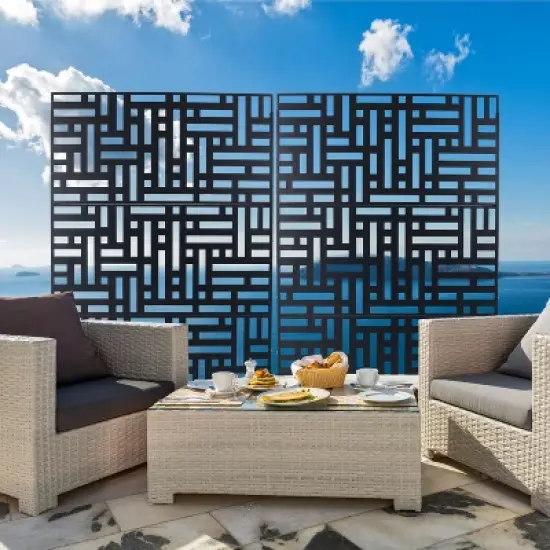 CAVINAS Patio Decorative Screen Metal Fence Privacy Screen with Striped Rectangle Pattern for Outside and Garden, 76" H&times;48" W image {1}