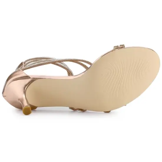 Allegra K Women's Ankle Strap Rhinestone Stiletto Heel image {5}