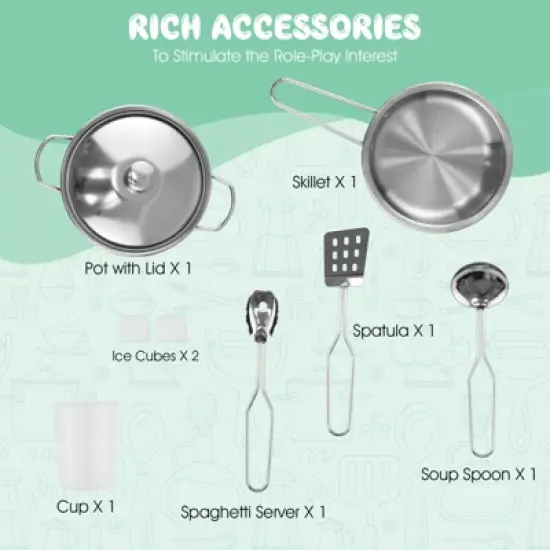 Costway Kids Corner Wooden Kitchen Playset Pretend Cooking Toy w/ Cookware Accessories image {7}