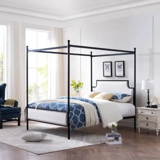 Queen Beechmont Iron Canopy Upholstered Bed - Christopher Knight Home image {1}