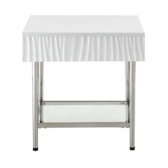 Waves Coastal 1 Drawer Side Table Glossy White - Treasure Trove Accents image {3}