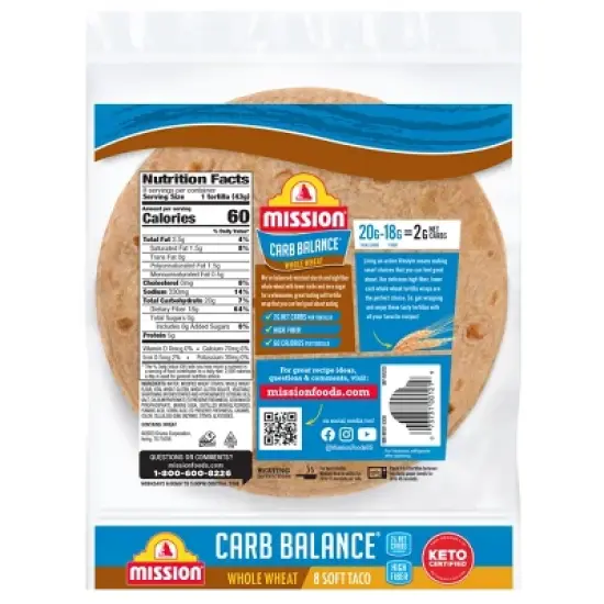 Mission Taco Size Carb Balance Whole Wheat Tortillas - 12oz/8ct image {1}