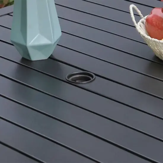 5pc Outdoor Dining Set with Metal Slat Square Table with 1.57" Umbrella Hole - Captiva Designs image {2}