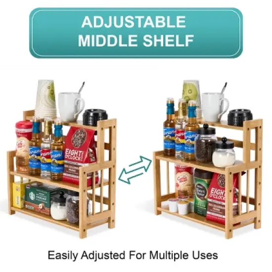 Sorbus 3-Tier Bamboo Coffee Bar Organizer - Storage Shelf for Coffee Bar, Matcha Station image {6}