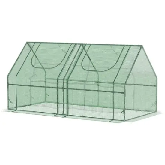 Outsunny 6' x 3' x 3' Portable Greenhouse, Garden Hot House with Two PE/PVC Covers, Steel Frame and 2 Roll Up Windows image {3}