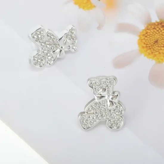 Unique Bargains Rhinestone Bears Shoelace Charms Silver Tone 1 Pair image {4}