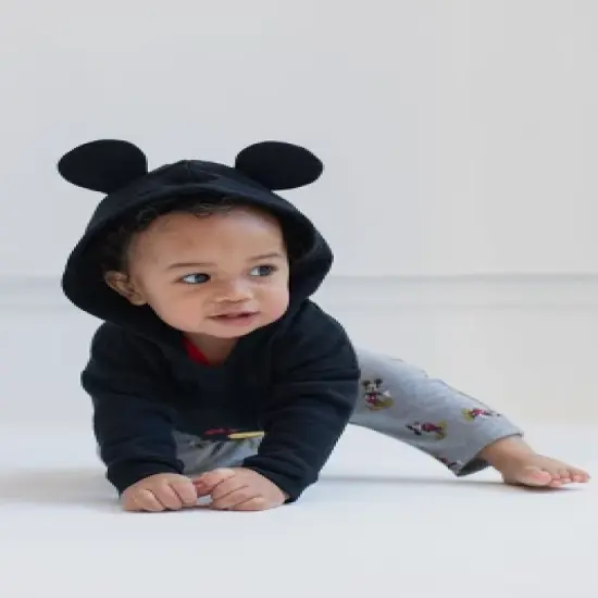 Disney Classics Mickey Mouse Winnie the Pooh Baby Hoodie Bodysuit and Pants 3 Piece Outfit Set Newborn to Infant image {2}