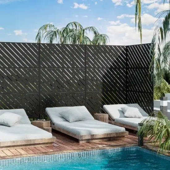 PexFix 72" x 47" Diagonally Parallel Metal Privacy Screen Freestanding Outdoor Divider Panel for Patio Deck Balcony Heavy Duty Base Weatherproof Black image {9}