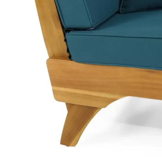 Serene Outdoor Acacia Wood Expandable Daybed with Cushions Teak/Dark Teal - Christopher Knight Home image {1}