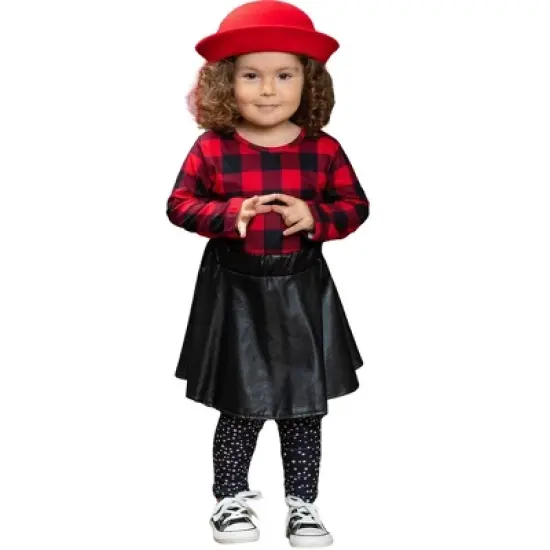 Girls Spotted In Plaid Top, Skirt & Legging Set - Mia Belle Girls image {6}