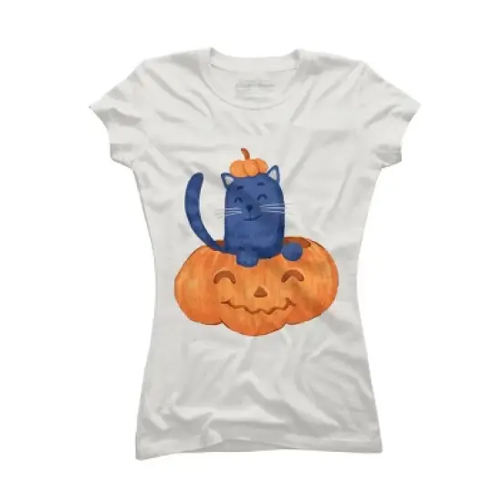 Junior's Design By Humans Halloween Cat In A Pumpkin By wubbadub T-Shirt image {8}