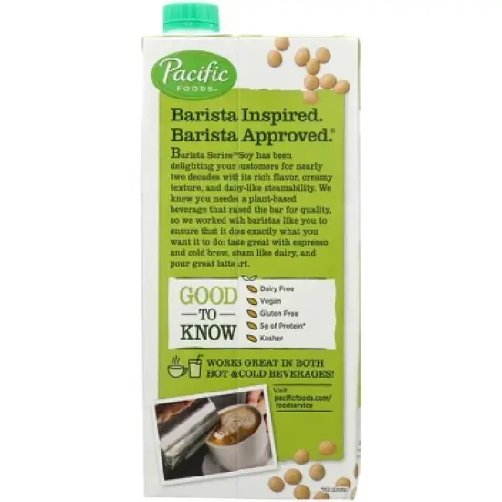 Pacific Foods Barista Series Original Soy Plant-Based Beverage - Case of 12/32 oz image {1}