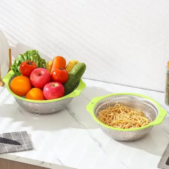 Colander Stainless Steel Microporous, 2QT Rice Strainer with Mixing Bowl, Rice Washer Bowl Set with Handle image {5}