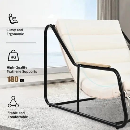 Outdoor Chaise Lounge Chair Set of 3, Patio Reclining Chair with Acacia Side Table, Pool Sunbathing Recliner with Cushion for Patio Backyard image {2}