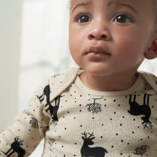 Gerber Baby Neutral Long Sleeve Onesies&reg; Bodysuits, 6-Pack, Deer image {6}