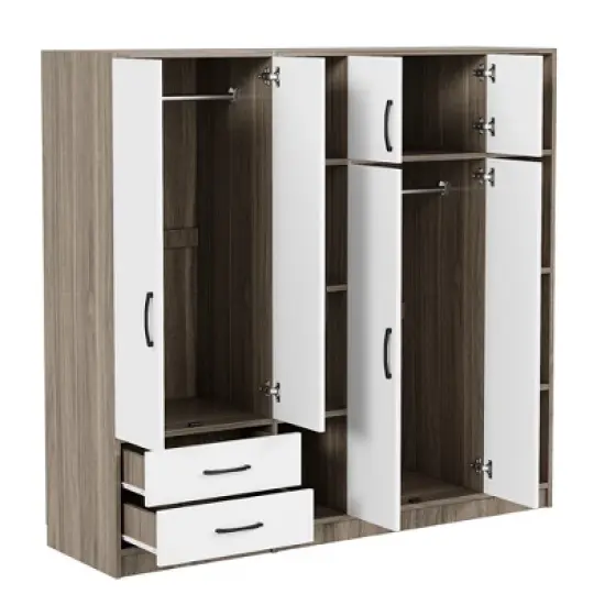 TIRAMISUBEST 3-Door Shutter Wardrobe with shelves - Mobile Lateral Filing Cabinet, Locking Wheels, Adjustable Shelf image {8}