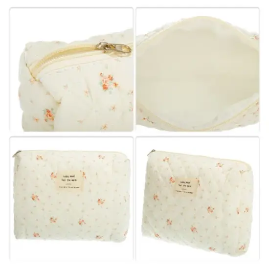 Unique Bargains Durable Medium Quilted Makeup Bag Beige 1 Pc image {2}