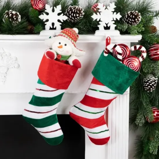 Northlight 18" Red and Green Velvet Sequin Stripe Christmas Stocking image {1}