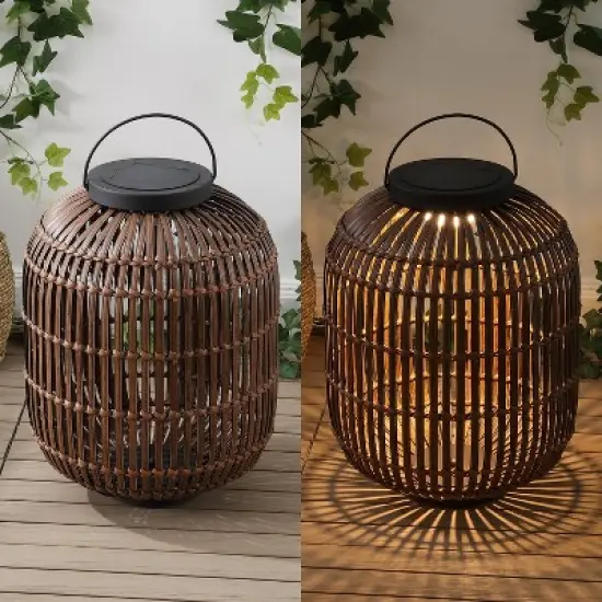 JONATHAN Y Nara Modern Global Faux Rattan Integrated Indoor/Outdoor LED Solar Powered Lantern image {4}