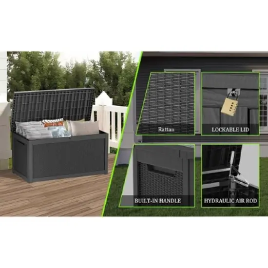 Decksplore 55/120/180/230/260 Gal Deck Box Outdoor Storage Box Patio Gardening Tools Water and UV Resistant for Patio image {10}