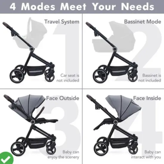 Baby Stroller Lightweight Infant Stroller w/ Storage Basket Convenient One-Hand Fold Travel Stroller w/Adjustable Footrest image {2}
