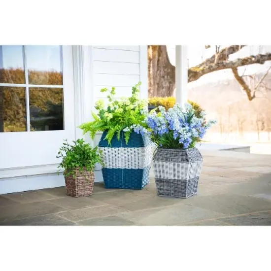 Evergreen High Resin Wicker Planter Set of 3 image {2}