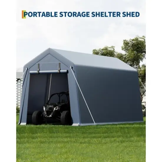 10x15FT Outdoor Storage Shed, Heavy Duty Waterproof Tarp with Ventilated Zipper Door, for Motorcycle, Bike, Garden Tools image {1}