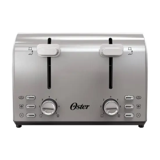 Oster 4-Slice Toaster Stainless Steel With Extra-Wide Slots: Bagel & Reheat Functions, 1560W, Spot Clean, Silver image {6}