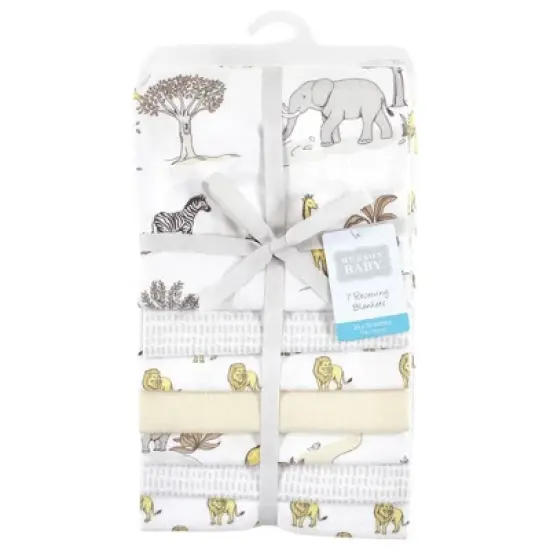 Hudson Baby Cotton Flannel Receiving Blankets Bundle, Neutral Safari World, One Size image {1}