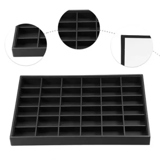 Unique Bargains PU Leather 36 Grid Stackable Jewelry Tray Jewelry Drawer Organizer Trays Showcase for Bracelets Earrings Black image {2}