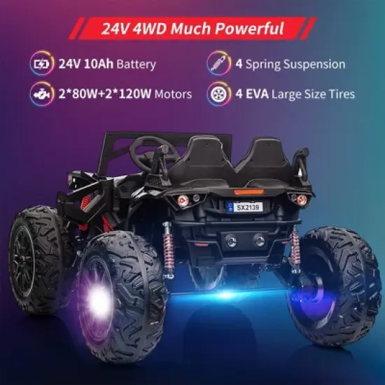 2 Seaters 24V Ride on UTV with Remote Control,10AH Battery, 400W Powerful Motors with 17" EVA Wheels image {3}