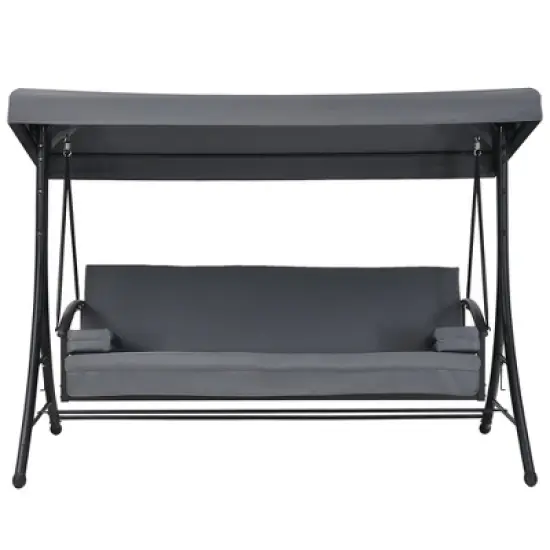 Costway Patio 3-Seat Porch Canopy Swing Converting Grey Cushion Pillow Adjust image {8}